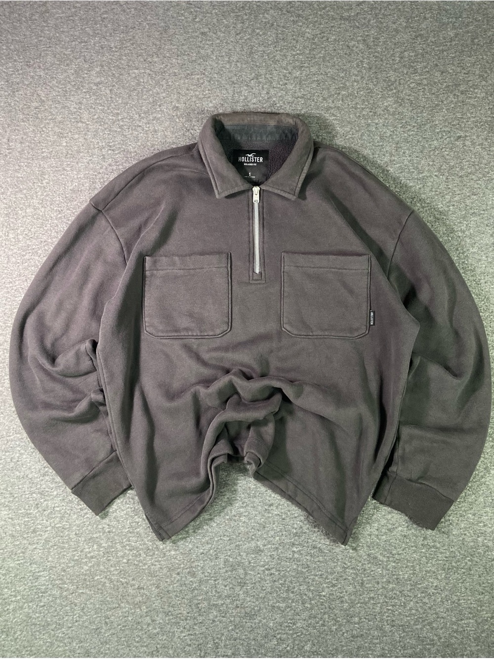 Hollister Men’s Charcoal Half-Zip Sweatshirt with Front Pockets